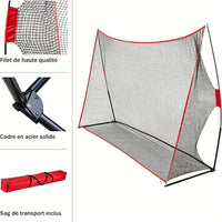 Filet de golf sur cadre – détail du filet, des pièces d'assemblage et du sac