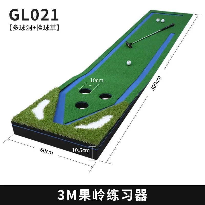 Tapis de putting 3 m à trois trous – dimensions : 300 cm de long, 60 cm de large, 10,5 cm de haut