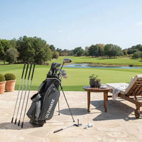 Set de golf complet gaucher 9 clubs, sac trépied gris en polyester