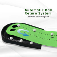 Tapis de putting avec retour de balle – détail du système de retour automatique des balles
