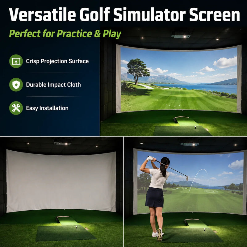 Écran de simulateur de golf – projection nette, toile résistante aux impacts et installation facile