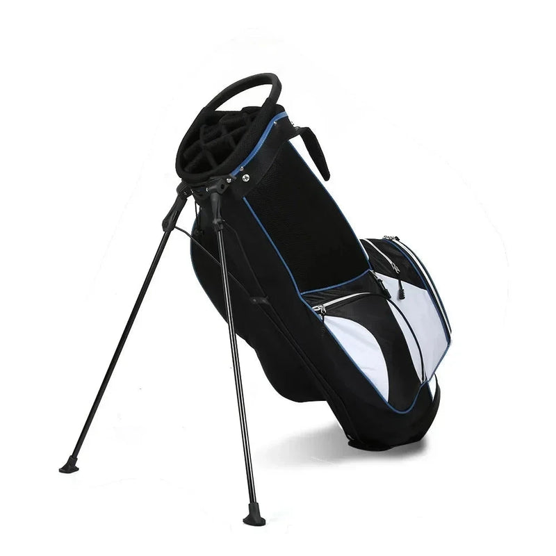 Sac de golf trépied léger – pieds dépliés, coloris noir et bleu