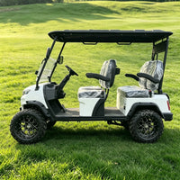 Voiturette de golf électrique blanche à calandre ajourée – vue de profil 2 places