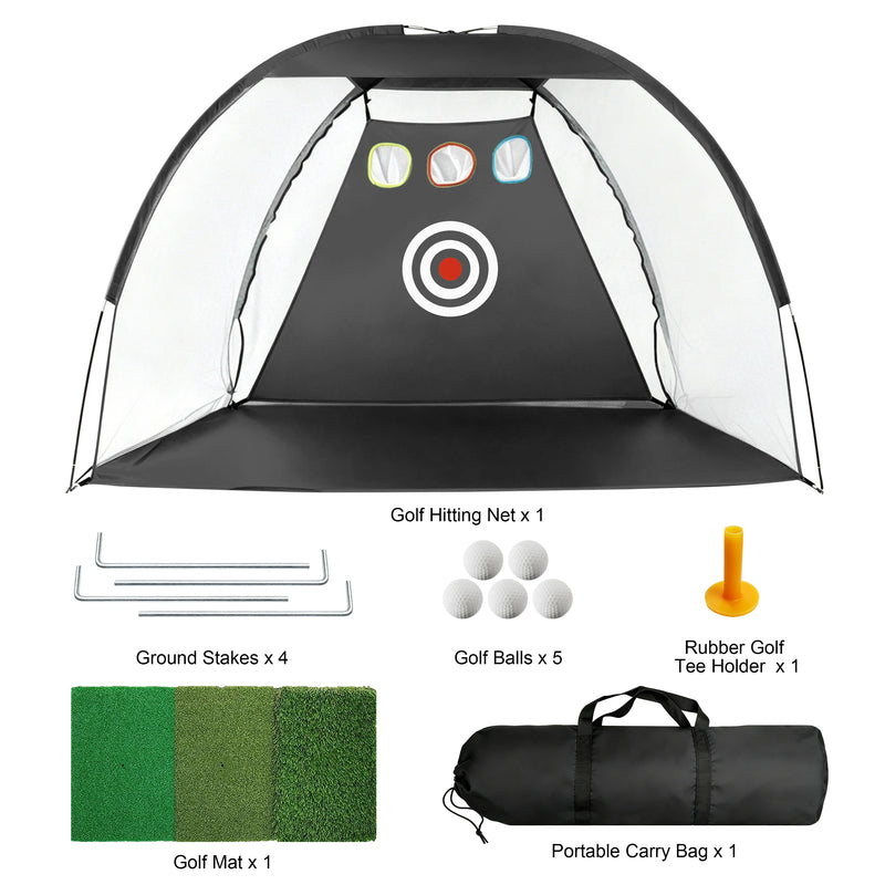 Filet de golf noir – filet, piquets, balles, tee, tapis et sac de transport
