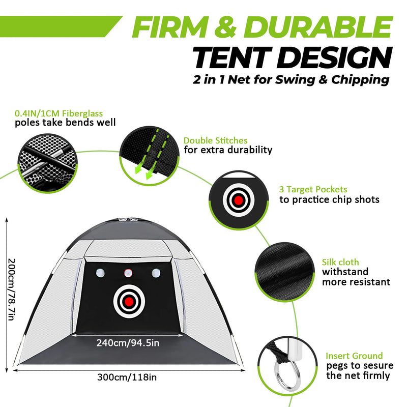 Filet d'entraînement golf noir – structure, coutures et dimensions