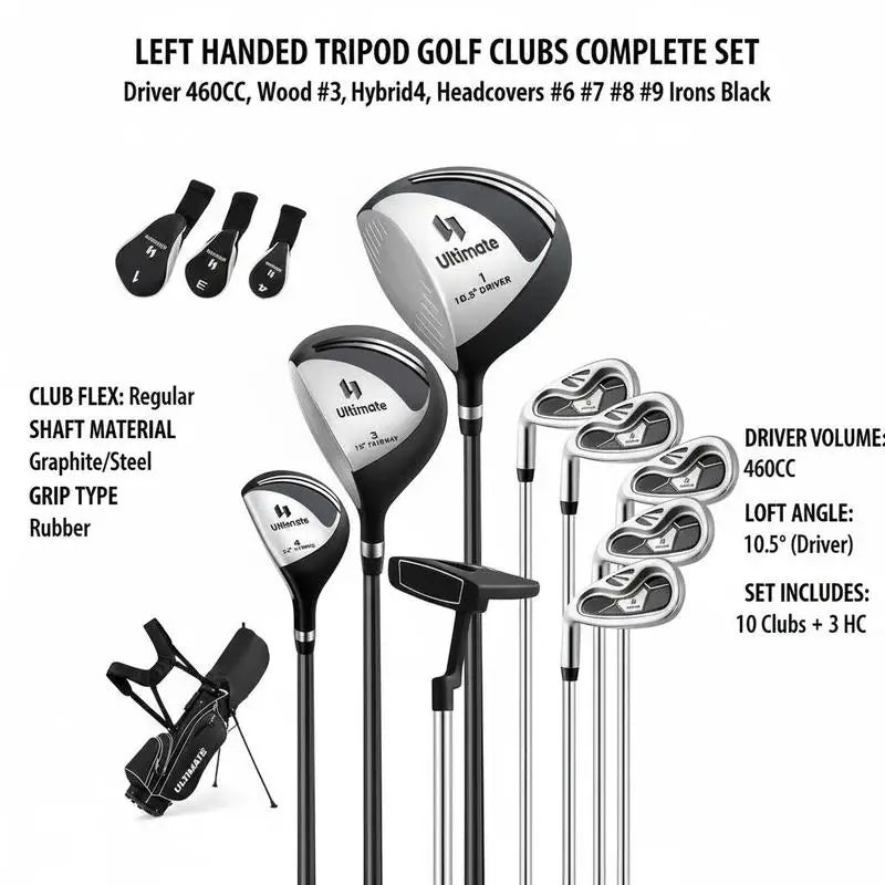 Set de golf complet gaucher – composition du set : driver, bois, hybride, fers, putter et sac