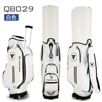 Sac de golf tour en cuir PU à roulettes – sac blanc de face, de dos et de côté