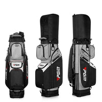 Sac de golf chariot déperlant – sac noir et gris vu de face, de dos avec capot et de côté