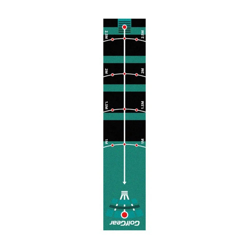 Tapis de putting pliable – dessin turquoise et noir avec repères de 1 à 2,5 m