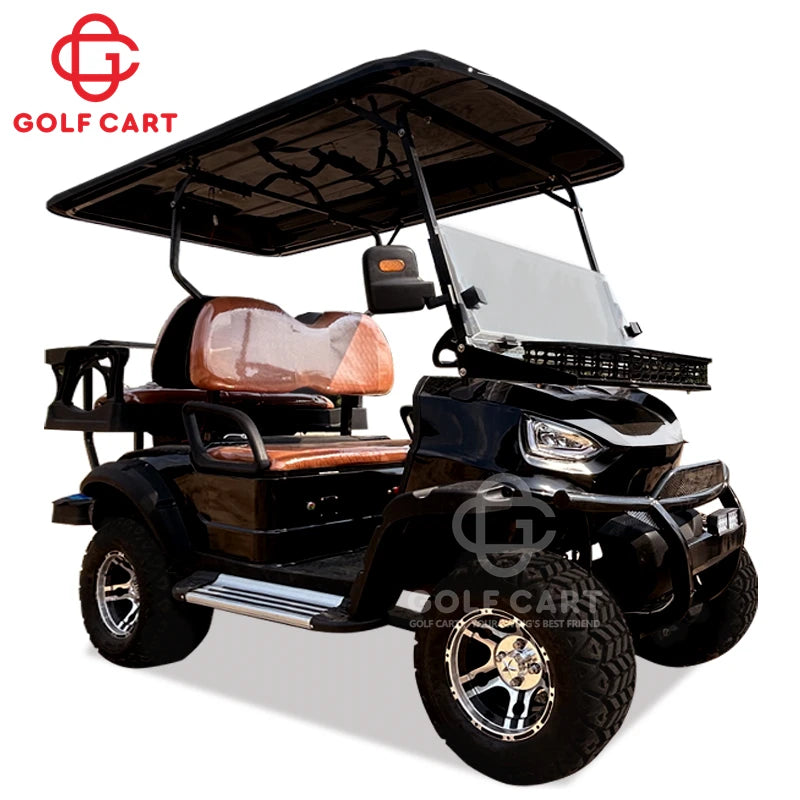 Voiturette de golf électrique tout-terrain noire – vue détourée de trois quarts avant