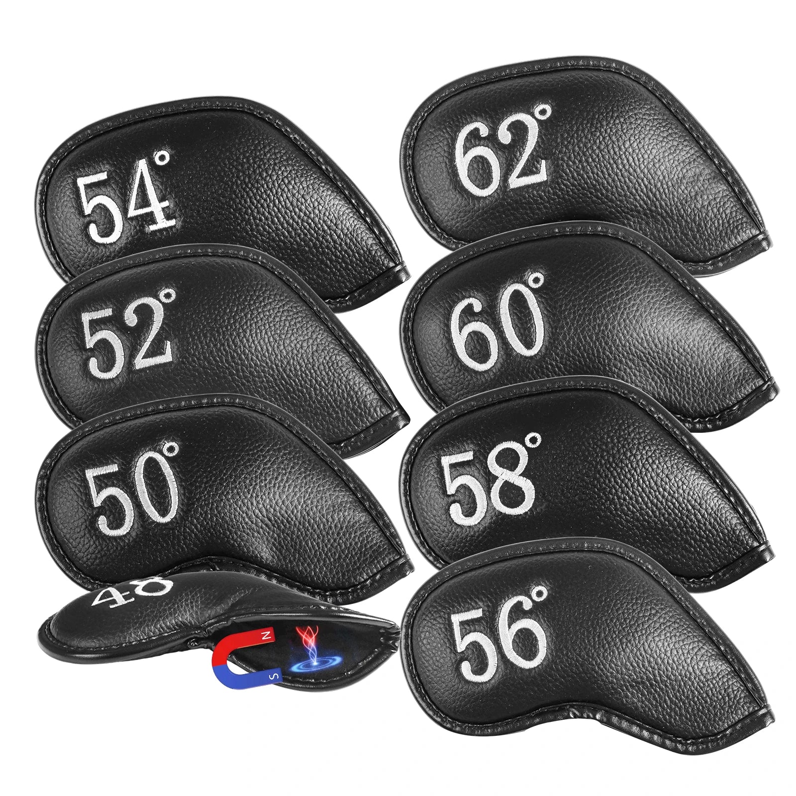 Couvre wedge golf magnétique, 8 housses en cuir PU, loft 48° à 62°