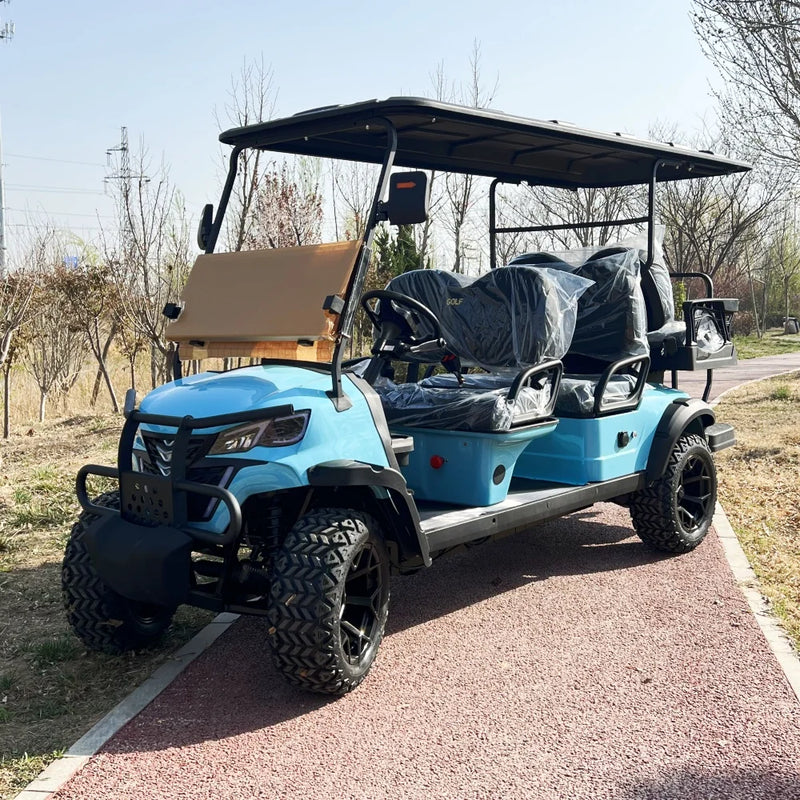Voiturette de golf électrique – version 6 places bleu clair, pneus tout-terrain