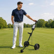 Chariot de golf pliable 2 roues noir à roues lisses et cadre durable