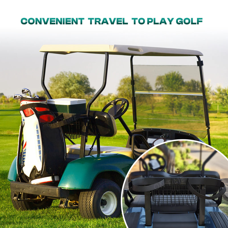 Support de sac de golf arrière – sac de golf calé à l'arrière d'une voiturette, vue en situation