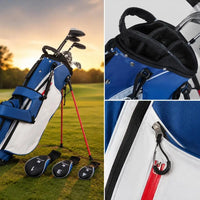 Set de golf complet gaucher – détail du haut du sac et de la poche zippée