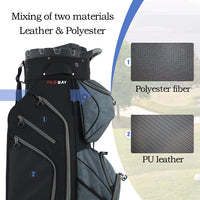Sac de golf chariot 14 compartiments – détail des matières polyester et PU