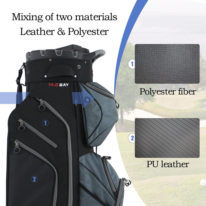 Sac de golf chariot 14 compartiments – détail des matières polyester et PU