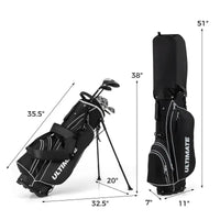 Set de golf complet gaucher – schéma des dimensions du sac trépied noir