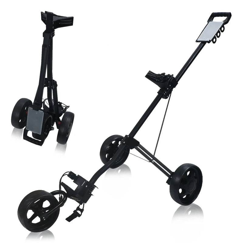 Chariot de golf manuel pliable 3 roues noir replié à 88 cm