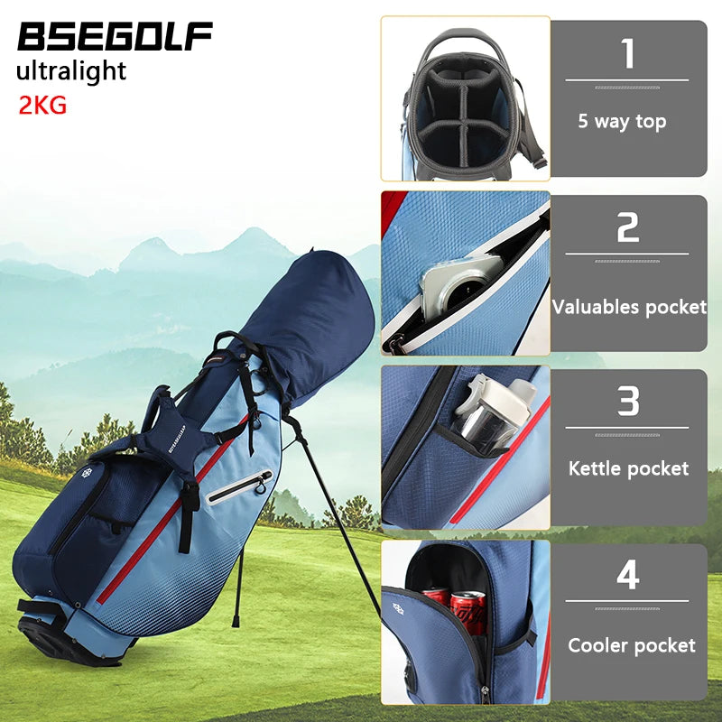 Sac de golf trépied léger 2 kg 5 compartiments bleu avec poche isotherme