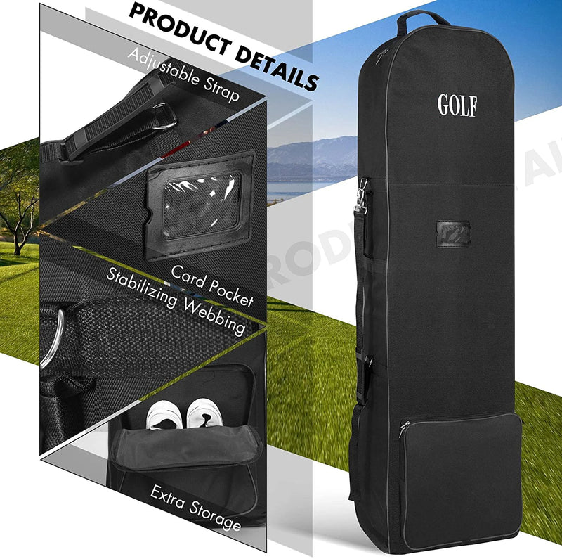Housse de voyage golf souple – détails : bandoulière, pochette pour carte, sangle de stabilisation et poche de rangement