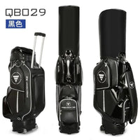 Sac de golf tour en cuir PU à roulettes – sac noir de face, de dos et de côté