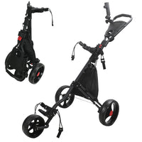 Chariot de golf manuel pliable 3 roues – version noir, dépliée et repliée