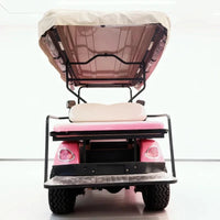 Voiturette de golf électrique multifonction rose à toit crème – vue arrière