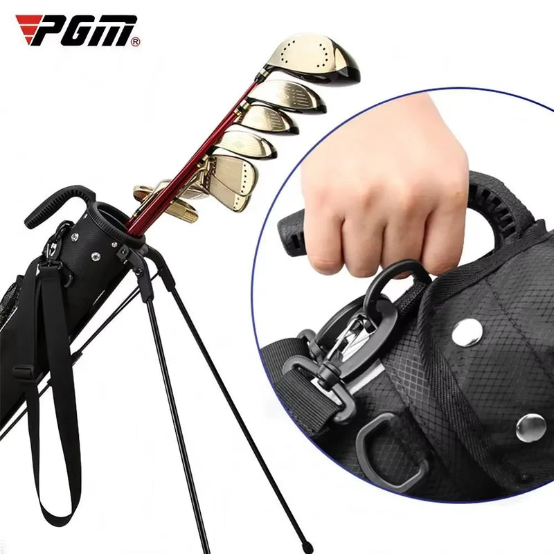 Sac de golf pencil ultraléger – poignée de transport en gros plan et haut du sac avec les clubs