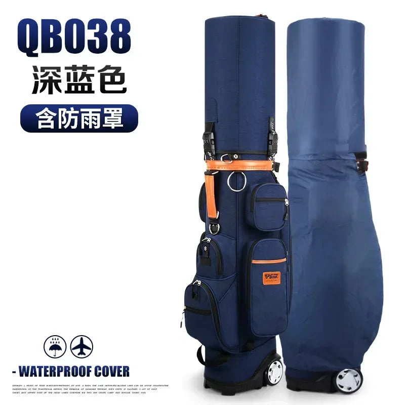Sac de golf tour à roulettes – coloris bleu marine, sac et housse de pluie
