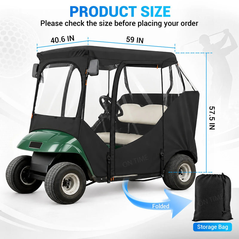 Housse de voiturette de golf – schéma des dimensions et sac de rangement