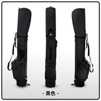 Sac de golf pencil à trépied en cuir PU – sac noir vu de face, de dos et de côté