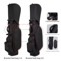 Sac de golf trépied en cuir PU – sac noir de face et de dos avec les trois détails de la poignée, de l'étiquette et de la poche zippée