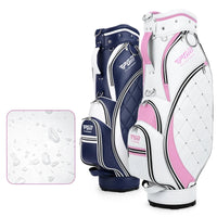 Sac de golf tour femme – coloris bleu marine et blanc et blanc et rose avec détail de l'imperméabilité