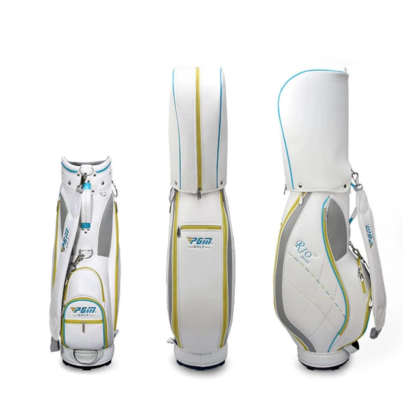 Set de golf complet femme – sac blanc à liserés turquoise vu sous trois angles