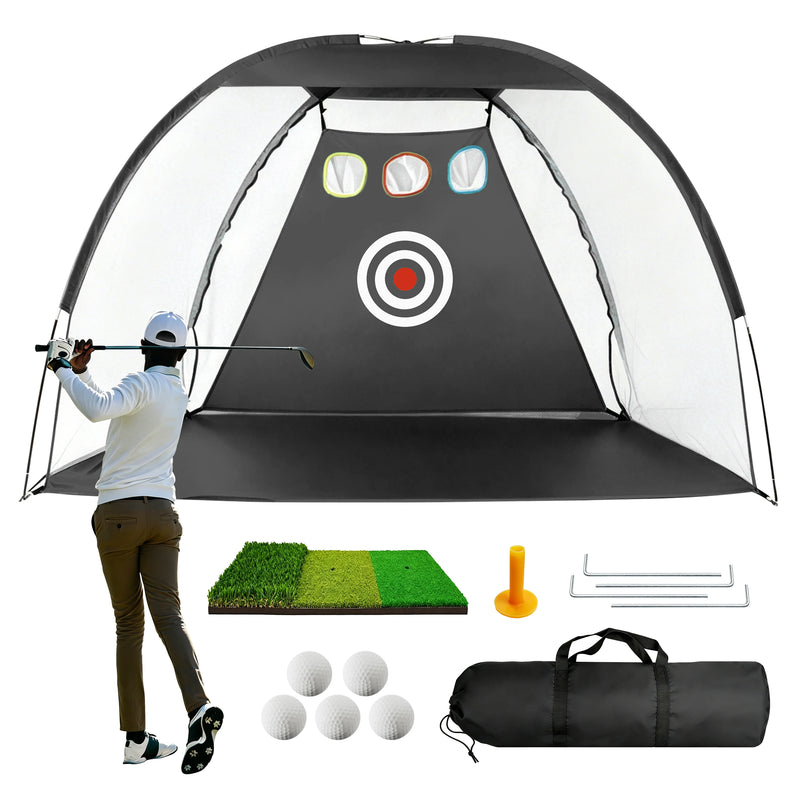 Filet de golf avec cible et poches, noir ou vert, tapis tri-zone et 5 balles