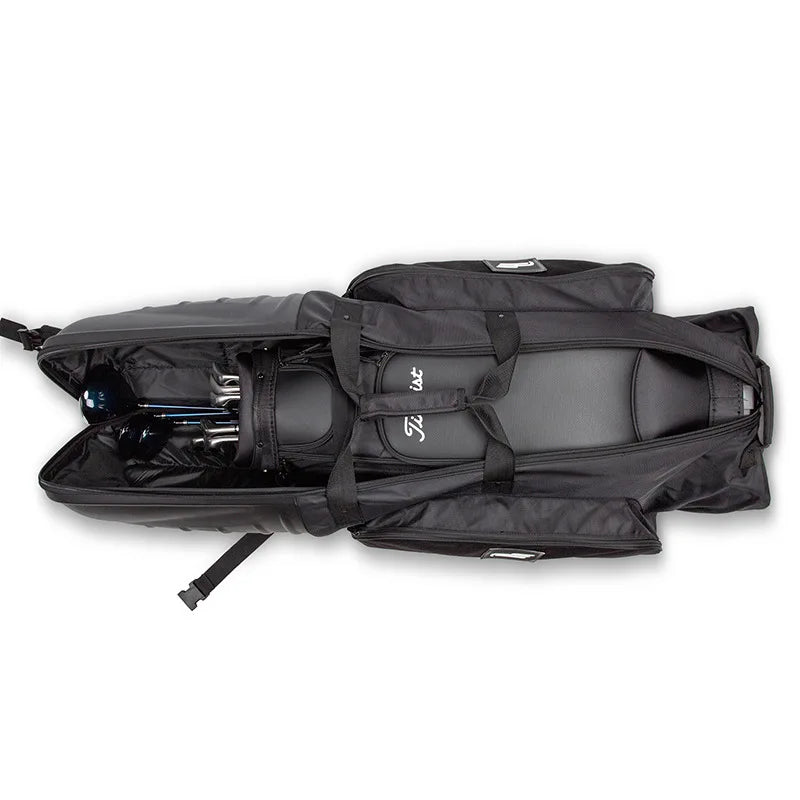 Housse de voyage golf – housse ouverte à plat avec un sac de golf à l'intérieur