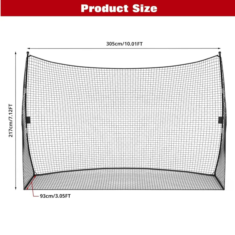 Filet de golf sur cadre – schéma des dimensions 305 x 217 cm et profondeur 93 cm