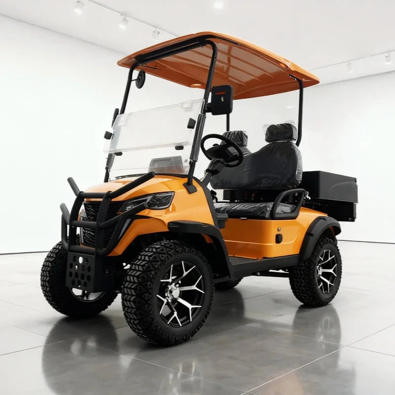 Voiturette de golf utilitaire – vue de trois quarts avant, pare-chocs et benne arrière