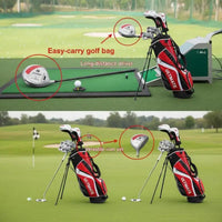 Set de golf complet femme – sac rouge et driver sur le practice