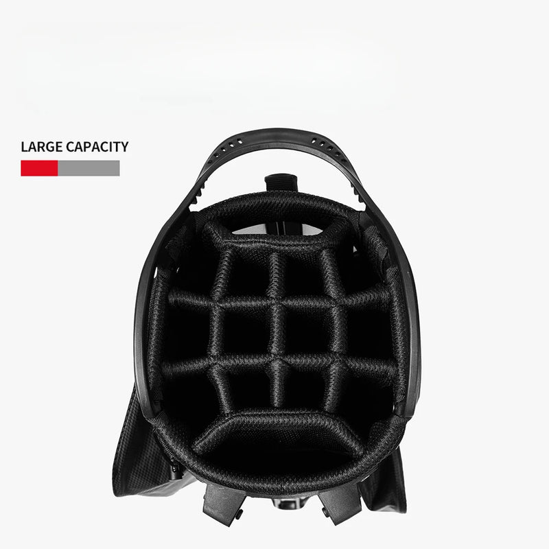 Sac de golf trépied léger 14 compartiments – haut du sac vu de dessus : 14 compartiments souples
