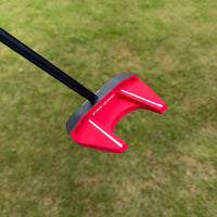 Putter maillet rouge à face équilibrée – tête vue de dessus avec le manche en biais