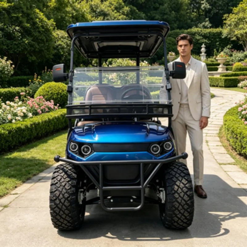 Voiturette de golf électrique – vue de face avec panier avant et barre de son