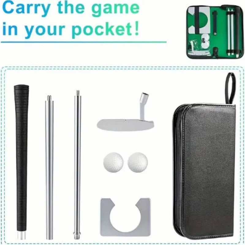 Kit de putting golf portable – éléments du putter, coupelle, balles et étui à plat
