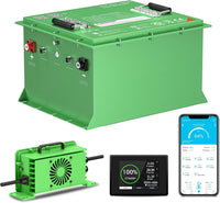 Batterie lithium voiturette de golf 48 V 105 Ah – version à boîtier vert avec chargeur, écran et application