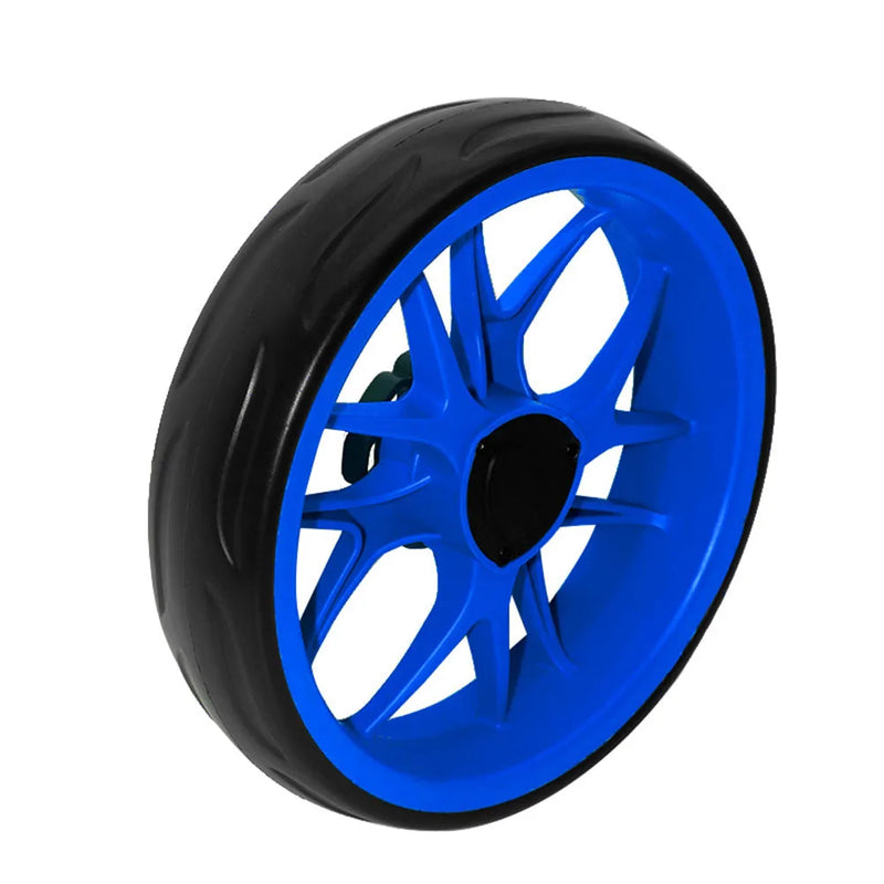 Roue de chariot de golf – jante bleue à rayons et pneu EVA noir, vue de trois quarts