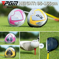 Driver de golf junior – têtes rose et jaune en situation, tailles de 95 à 155 cm