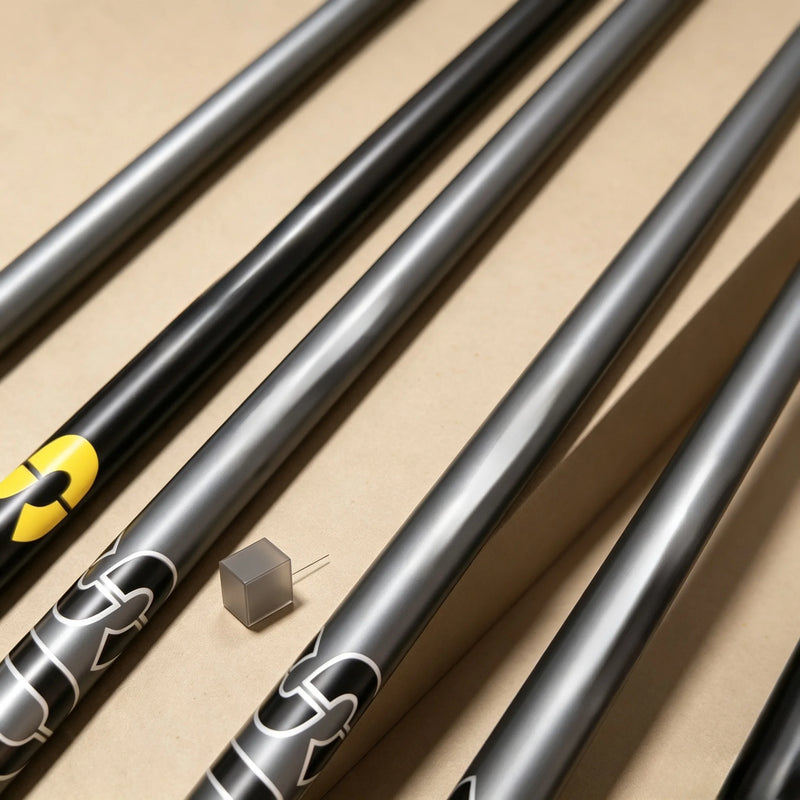 Manche de golf driver graphite fumé – gros plan sur le lettrage des manches