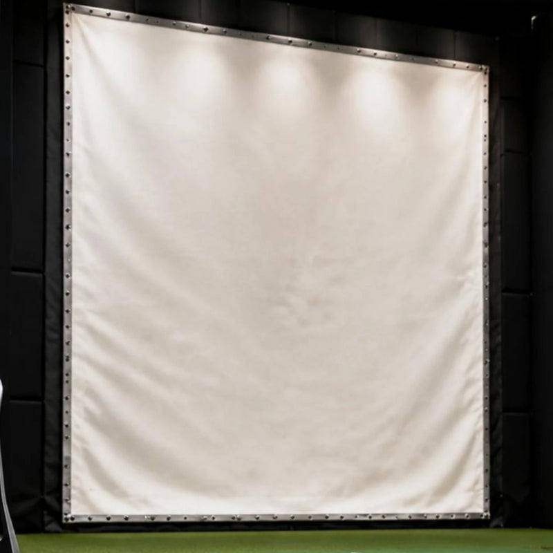 Écran de simulateur de golf – toile blanche à œillets tendue sur un cadre noir