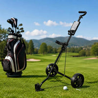 Chariot de golf manuel pliable à 2 roues – sac de golf près du chariot sur le fairway